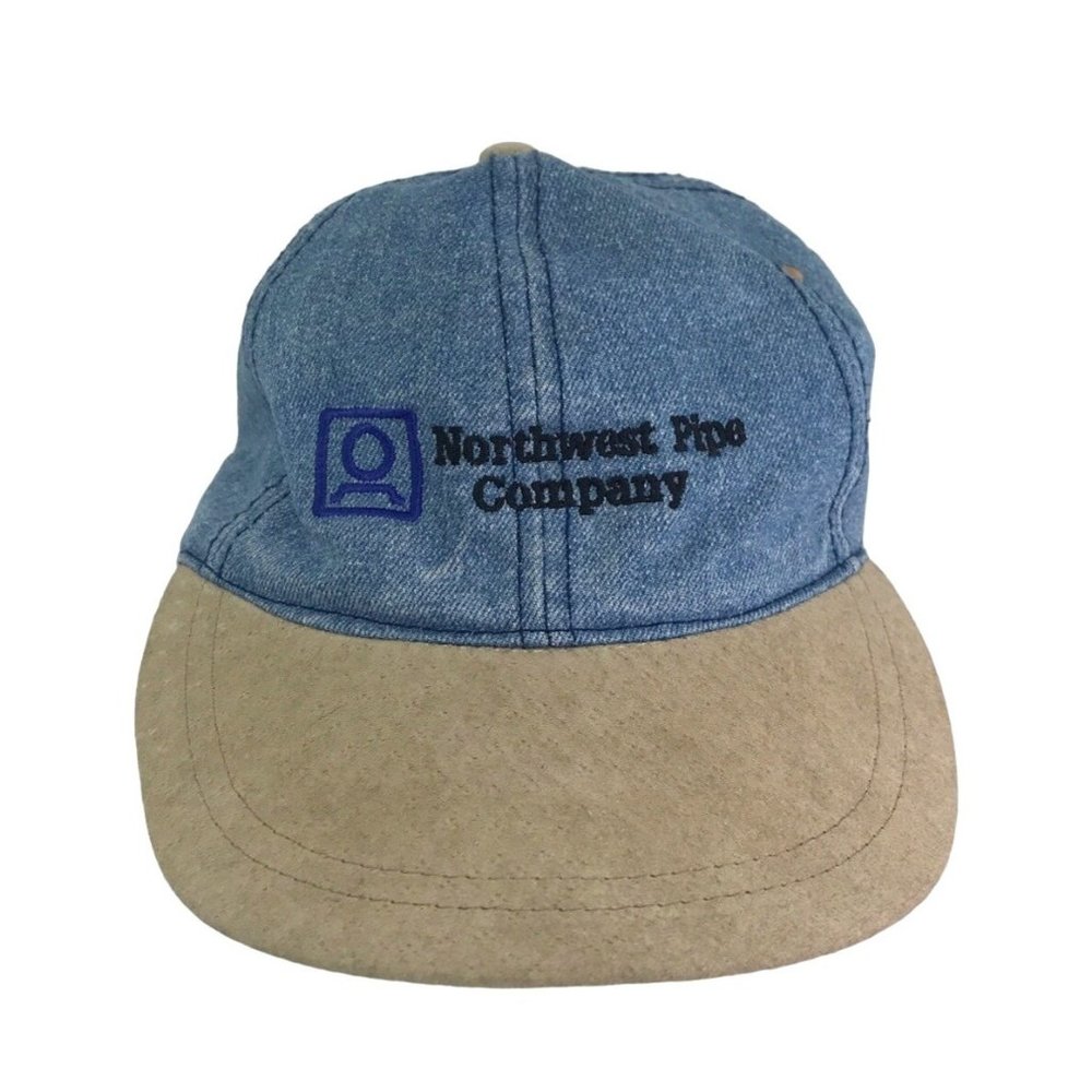 Luna Pier Northwest Pipe Company Embroidered Denim Strapback Cap Hat Blue Tan